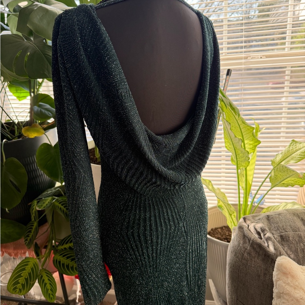 Shimmering Holiday Green Backless Dress